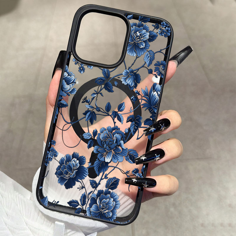 Phone Accessories Iphone - Luxe vintage blauwe bloemen magnetische telefoonhoes