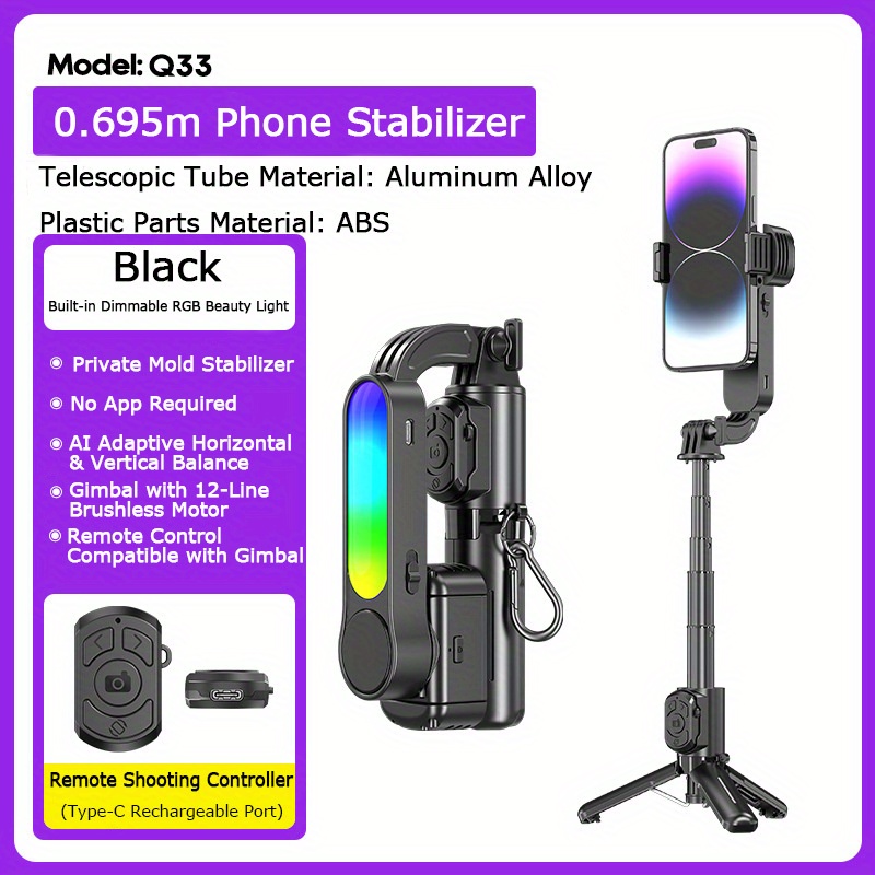 Selfie Stick Tripod - Q33 Smart Stabilizer Telefoon Selfie Stick,